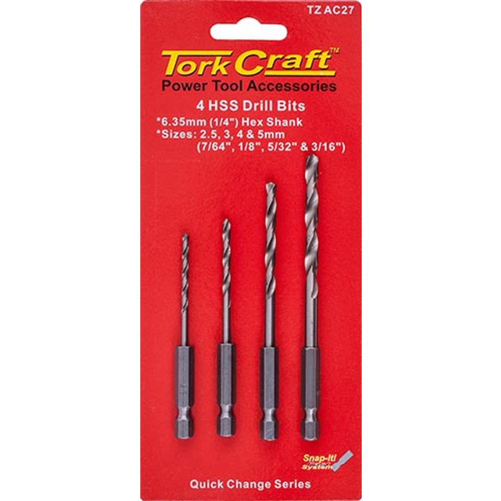 Hex Shank Drill Bit 4 Pce Set 2.5mm 3mm 4mm 5mm